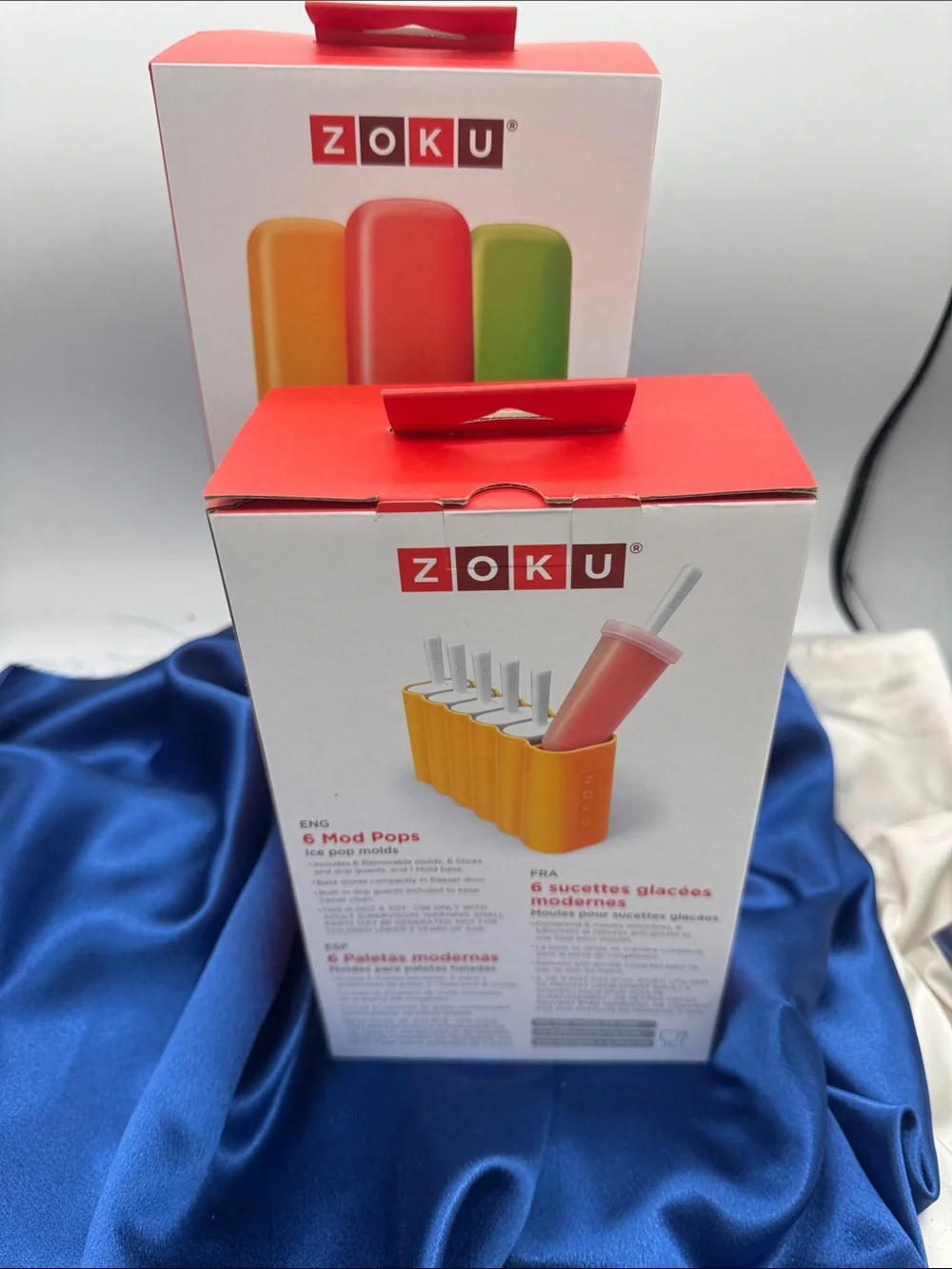 2 packages- ZOKU 6 Mod Pop Ice Pop Molds - Orange, Red, Green; NIB